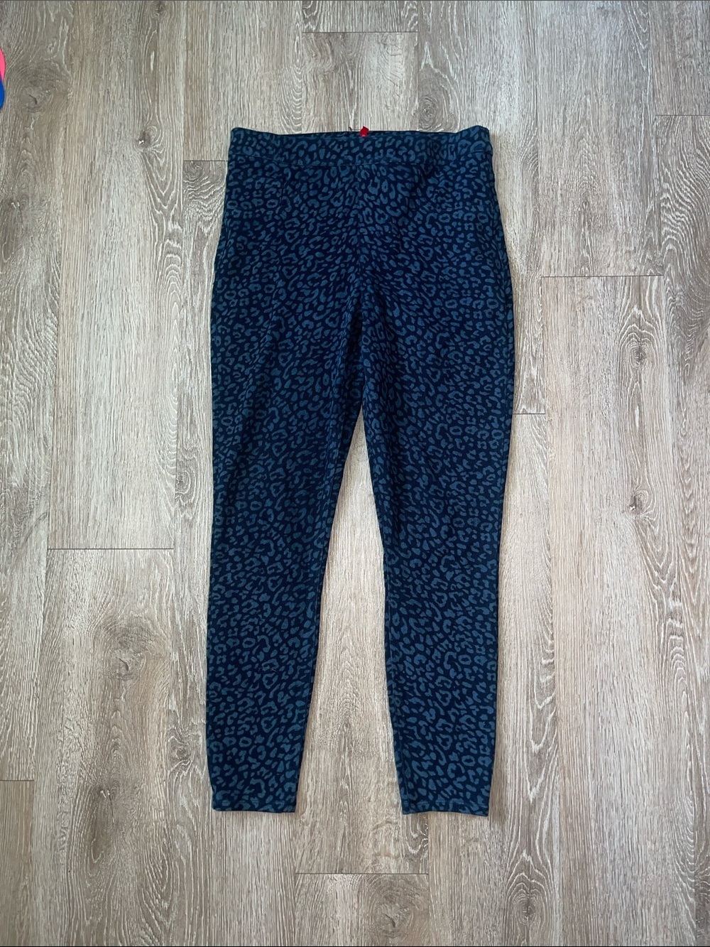 SPANX Navy Blue Leopard-Print Ponte Ankle Pants stretchy animal print large